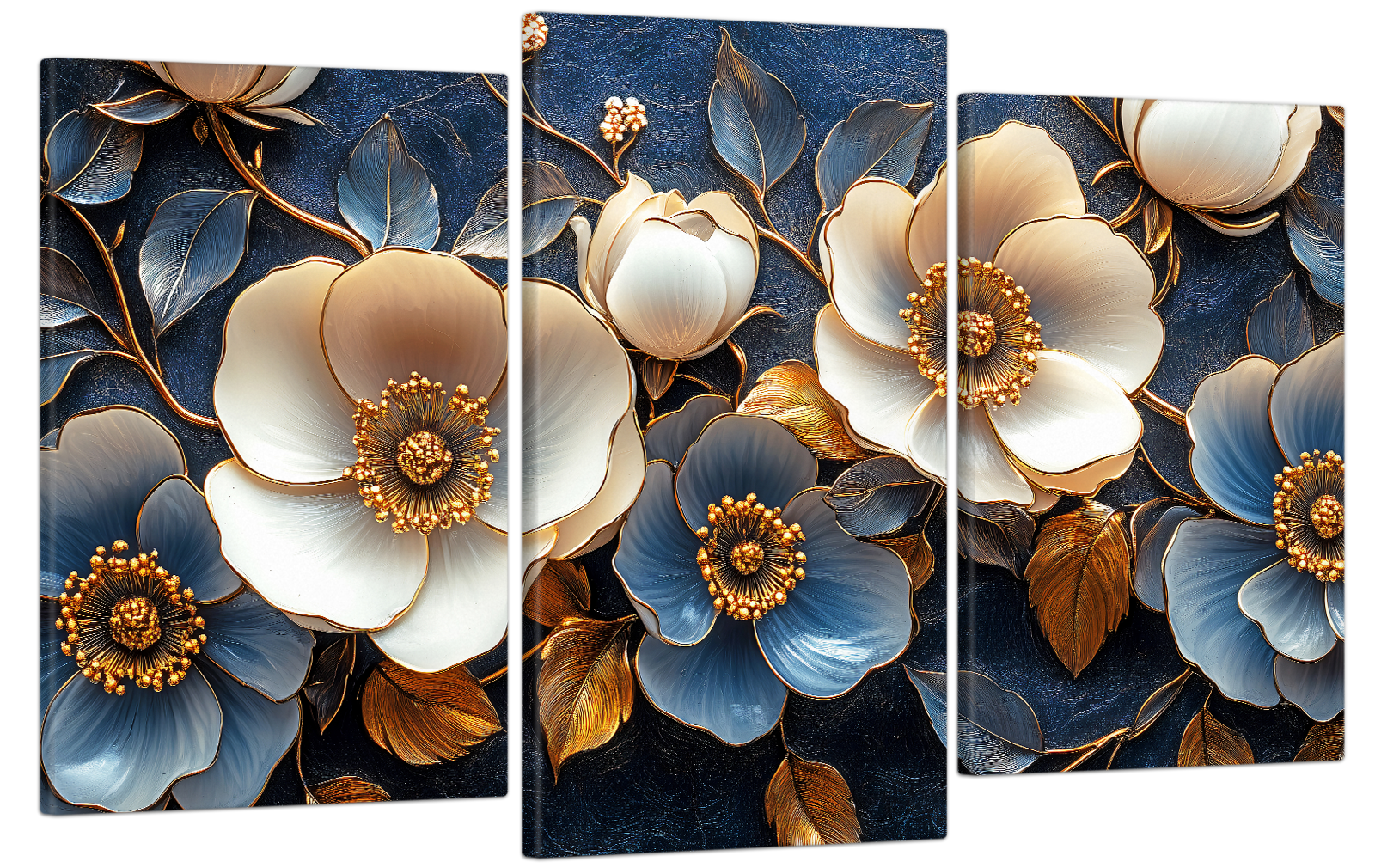 Картина на холсте МАКО и синие цветы в золоте 53x100 см (MK30604)