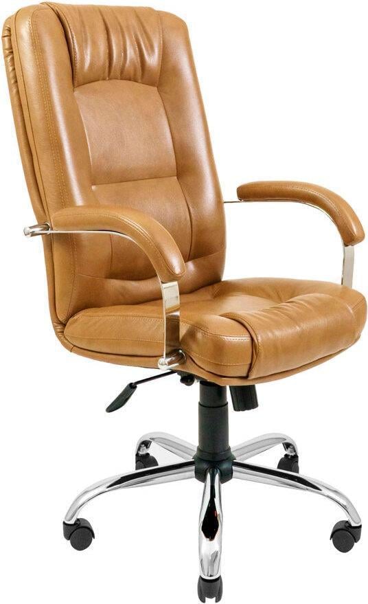 Офисное кресло руководителя AlbertoDesign Tilt М-1 хром прорезиненные колеса экокожа Коричневый (rch_chr_00007)