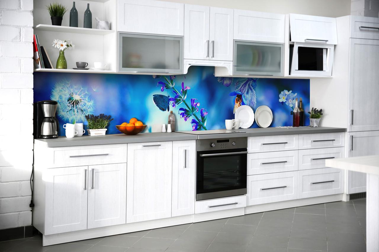 Кухонный фартук Полевой колокольчик 02 из самоклеющейся виниловой пленки 65х250 см Синий