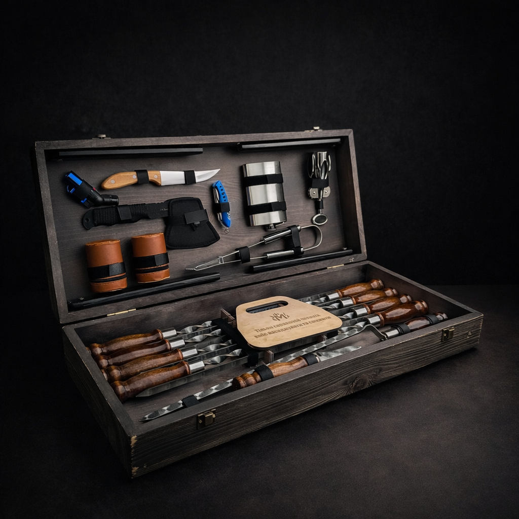 Подарочный набор шампуров Jooki АтаманКейс-столик темная текстура (10227)