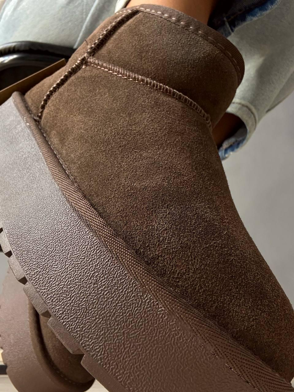Угги женские Hengji 25-7 натуральная замша короткие на высокой подошве р. 37 Коричневый (5299) - фото 6