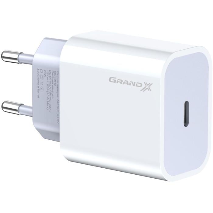 Зарядное устройство сетевое Grand-X CH-770 20W USB-C PD 3.0/QC 4.0 AFC FCP White