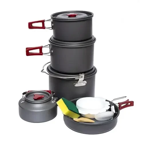 Набір посуду туристичний складаний AL-601 алюмінієвий 14 предметів на 6 персон Набір посуду туристичний складаний AL-601 алюмінієвий 14 предметів на 6 персон