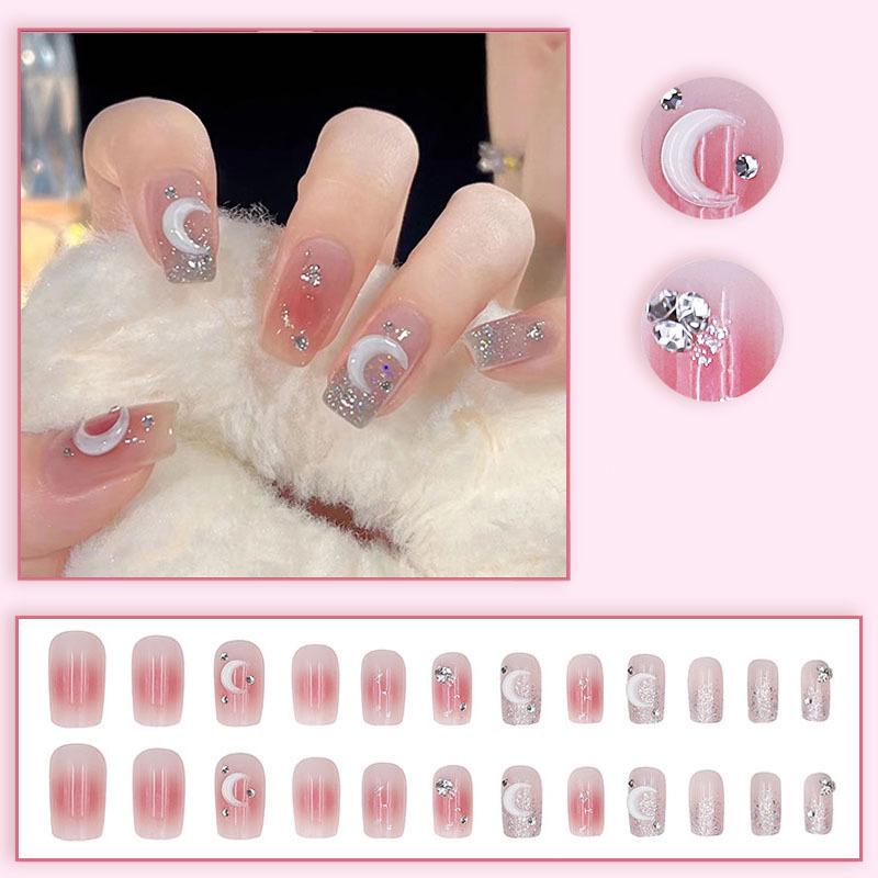 Накладные ногти Bananahall D488 с луной и стразами градиент с клеем 24 шт. Розовый (A9762) - фото 3 Накладные ногти Bananahall D488 с луной и стразами градиент с клеем 24 шт. Розовый (A9762) - фото 3