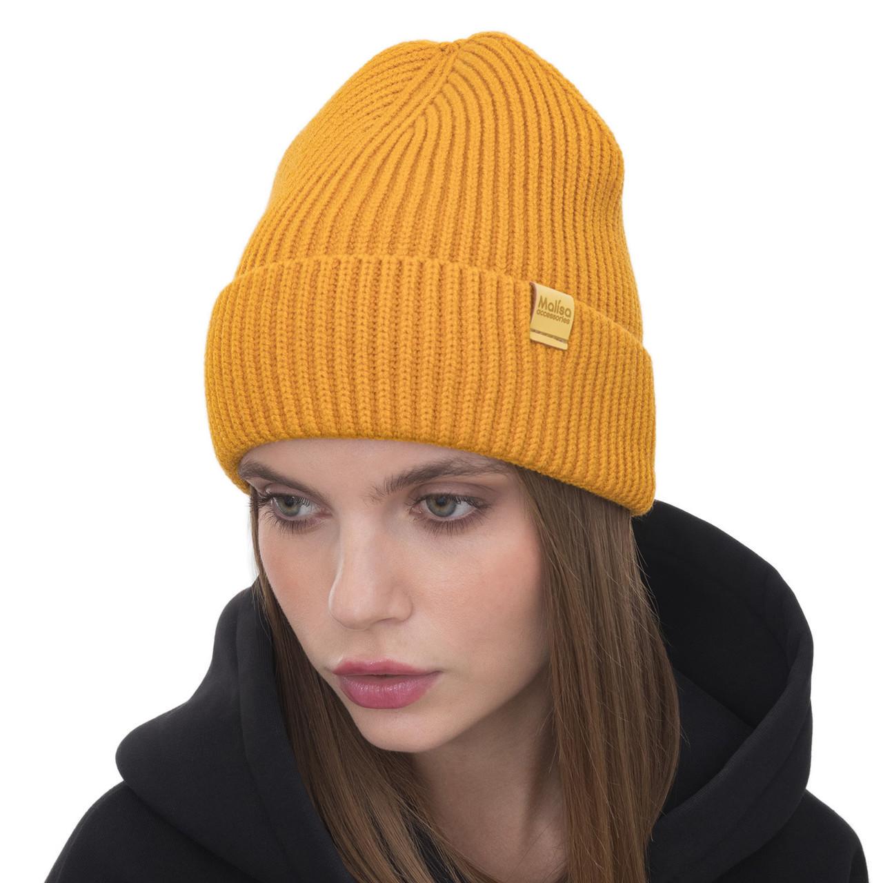 Шапка женская Malisa ТЕЙЛОР мелкого вязания без подкладки с отворотом one size Карие (244519)