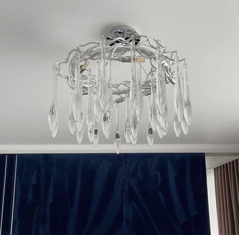 Люстра роскошная со стеклянными подвесами на 8 ламп Хром (MD 9006 CH)