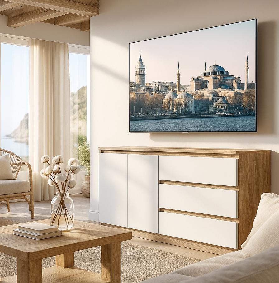 Комод Мастер Форм Брайт телескопические направляющие правосторонний ДСП 1600/44 1580 158х37,6х73 см Дуб сонома/Белый