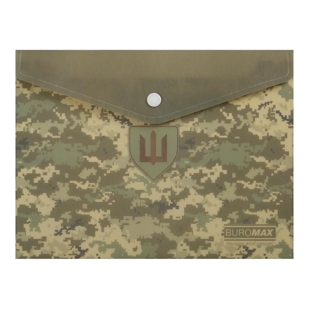 Папка-конверт А5 на кнопке Buromax MILITARY BM.3919-04 матовый непрозрачный пластик Зеленый (4823126809519)