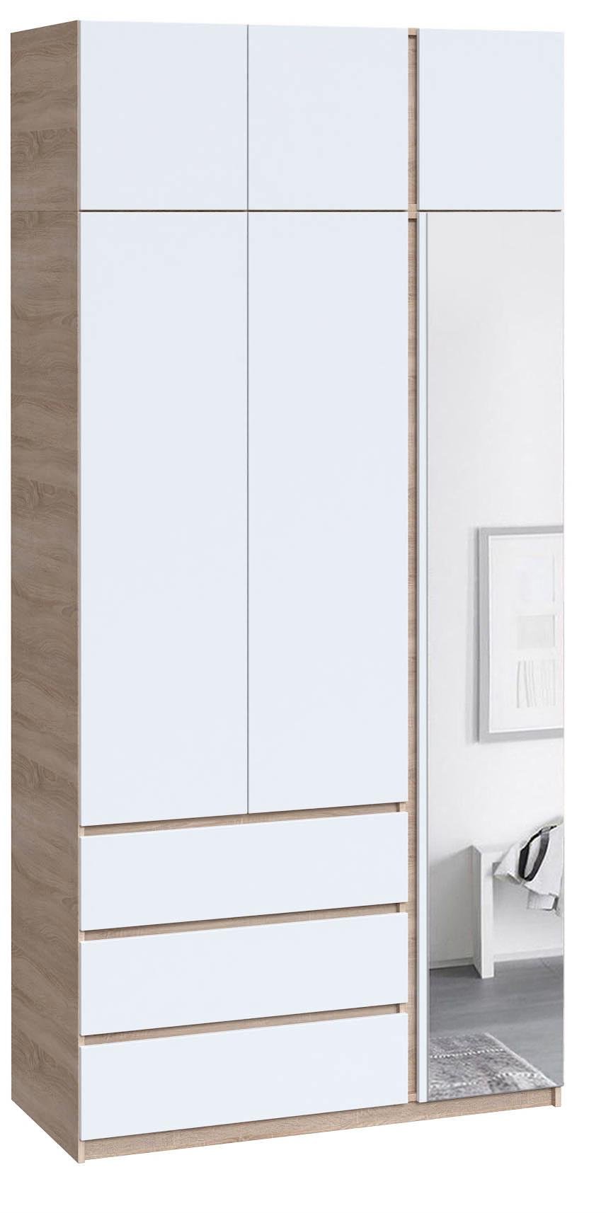 Шафа з антресоллю та дзеркалом Майстер Форм Брайт правостороння 1200х520х2400 мм Дуб сонома/Білий (32391) - фото 1