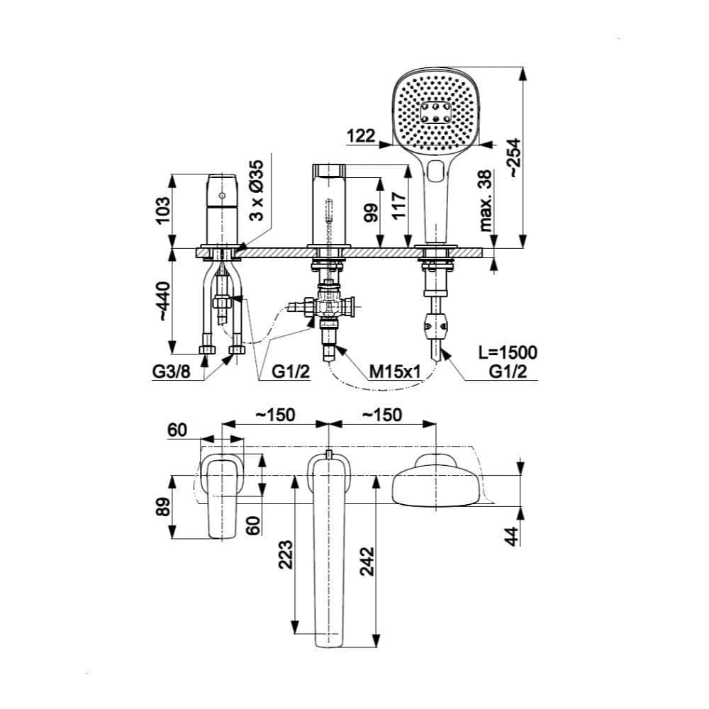 Змішувач для ванни KFA Armatura Malaga на борт Чорний матовий (TP-4525-210-81) - фото 2 Змішувач для ванни KFA Armatura Malaga на борт Чорний матовий (TP-4525-210-81) - фото 2