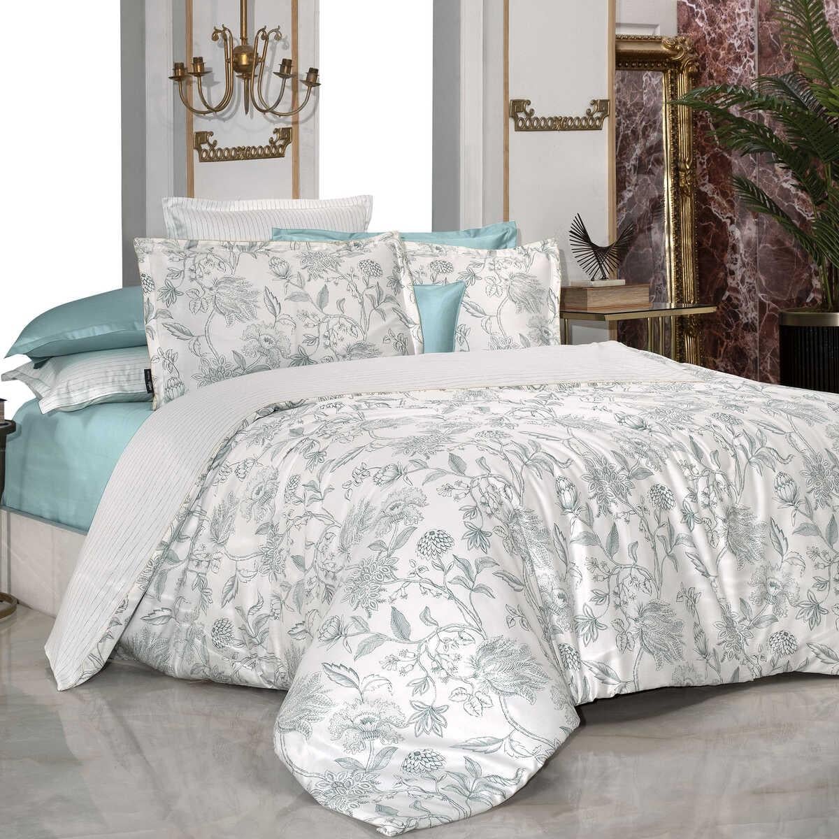 Постельное белье Sarev Orlina yesil делюкссатин 300 TC евро