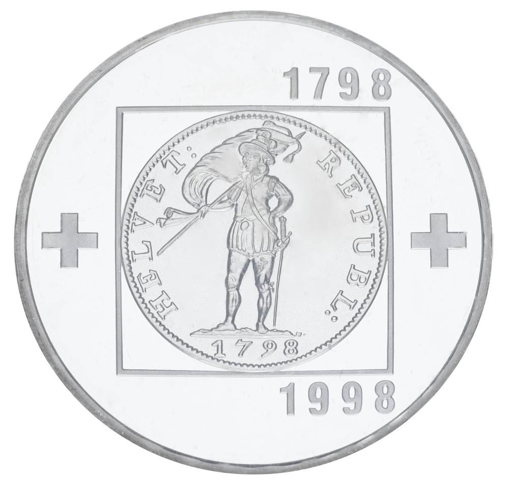 Коллекционная монета Швейцария 20 франков 1998 Серебро AU-UNC 200-летие Республики (М18942)