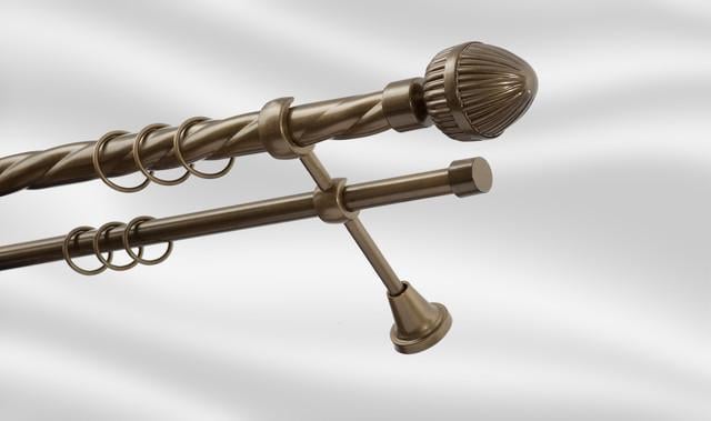 Карниз для штори Plastidea Одеон металевий подвійний кручений з прищіпками D 25-16 мм 240 см Антик - фото 1 Карниз для штори Plastidea Одеон металевий подвійний кручений з прищіпками D 25-16 мм 240 см Антик - фото 1