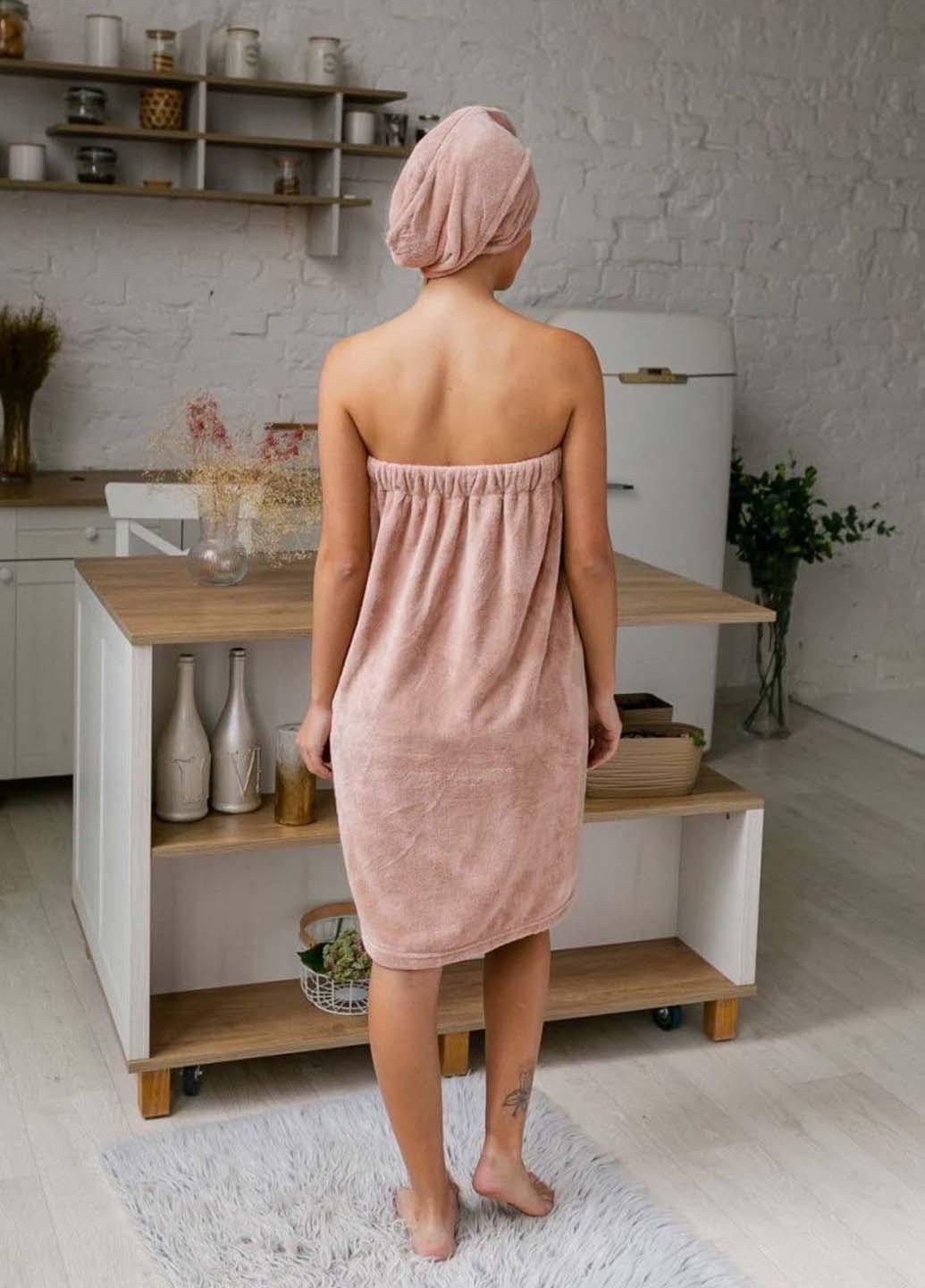 Набор женский полотенце-халат 140х80 см/шапочка микрофибра - фото 3