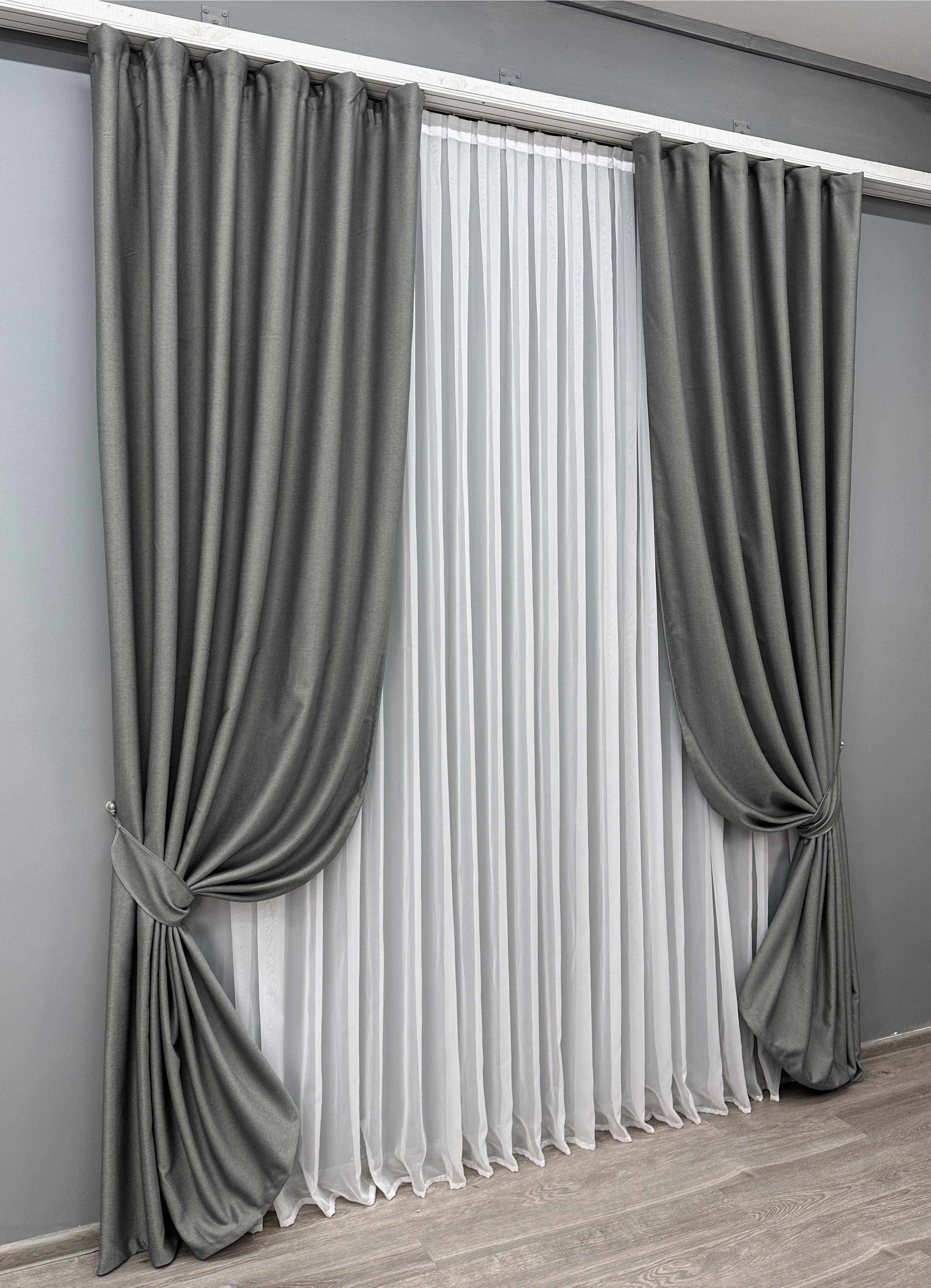 Комплект готовых штор VR-Textil Шенил однотонный № 1592ш 150х270 см 2 шт. Серый (33-0557) - фото 3