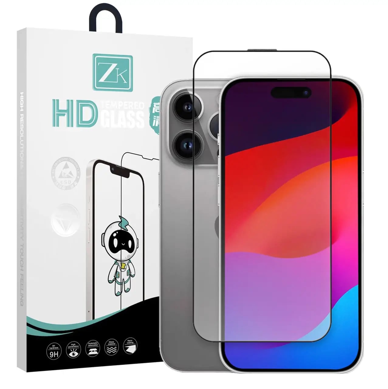 Защитное стекло ZK 2.5D Silk Printing Full Screen Receiver AntiDust HD Glass Anti Static for iPhone 15