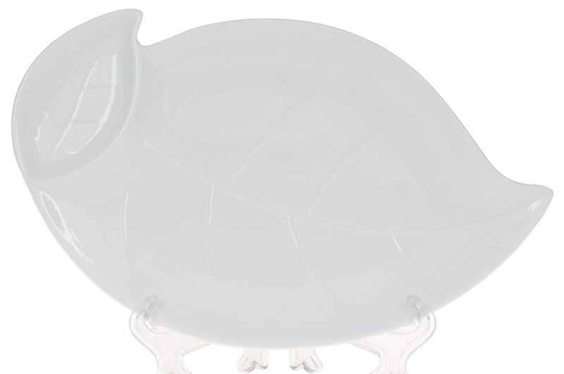 Блюдо фарфоровое White Leaf с соусником 28 см Белый (BD-988-222)