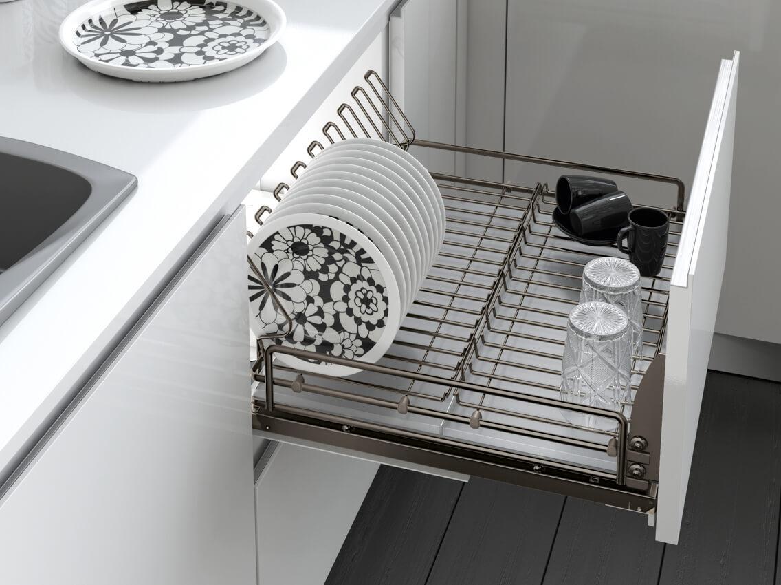 Сушка для посуды фасадная INOXA Ellite 5703ЕY 600 выдвижная с дотягивателем с креплением фасада Титан (81857)