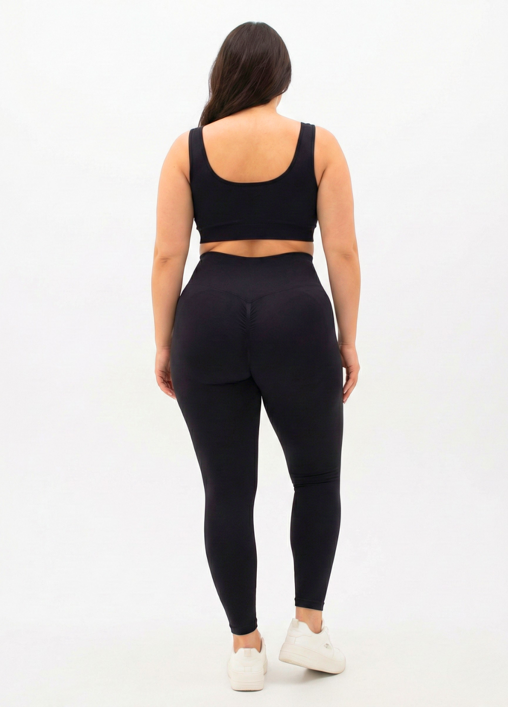 Лосины батал больших размеров с эффектом пуш ап гладкие однотонные с высокой посадкой 2XL Черный (70204/2XL) - фото 2