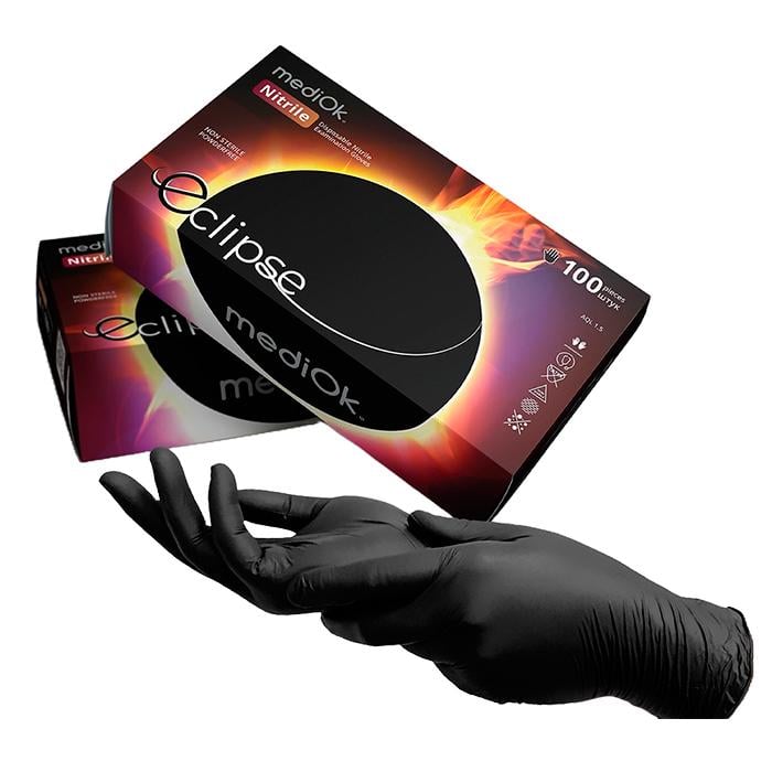 Перчатки нитриловые MediOk Eclipse неопудренные M 100 шт. Черный (EclipseM) - фото 2 Перчатки нитриловые MediOk Eclipse неопудренные M 100 шт. Черный (EclipseM) - фото 2