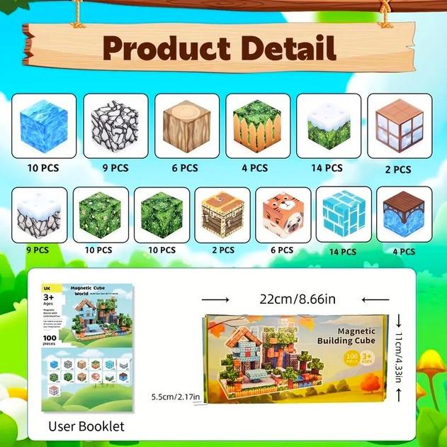 Конструктор магнітний Minecraft Будинок в саду з водоспадом 100 кубиків - фото 7 Конструктор магнітний Minecraft Будинок в саду з водоспадом 100 кубиків - фото 7