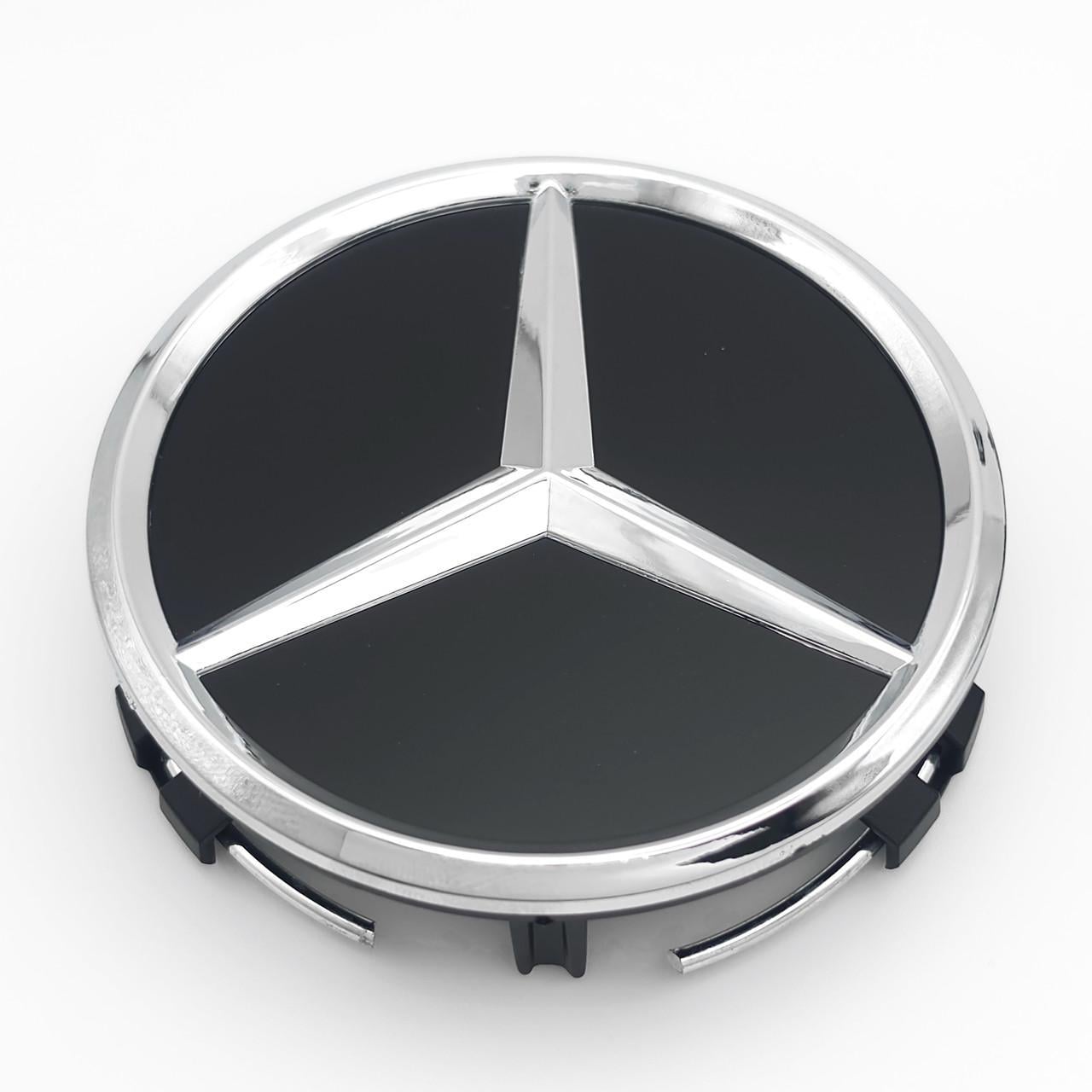 Ковпачок заглушка маточини колеса Mercedes Benz 75 мм тип 4 Чорний/Хром матовий (3012670934)