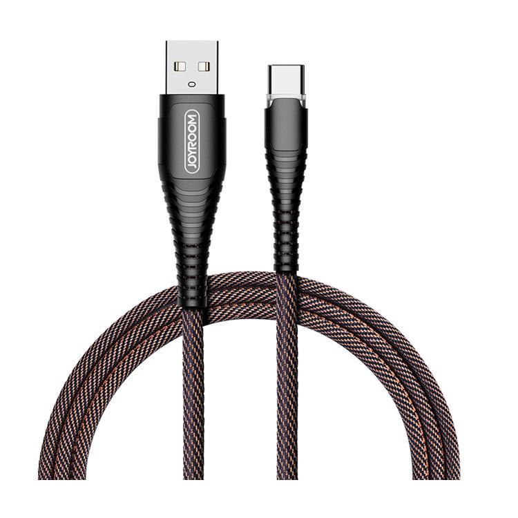 USB кабель зарядки синхронизации в оплетке с подсветкой JOYROOM LED S-M367 Type-C 2.4А 1.2m Black