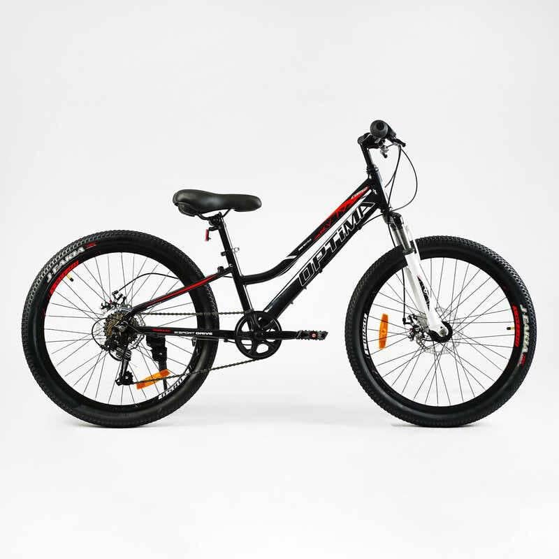 Велосипед спортивный Corso OPTIMA 24" 7 скоростей алюминиевая рама 11" переключатели Shimano Black (138368)