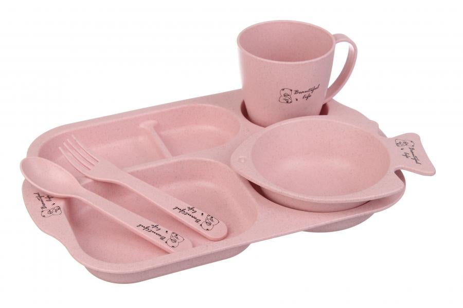 Набор для еды Jooki Happy fish эко 5в1 Розовый (1806)