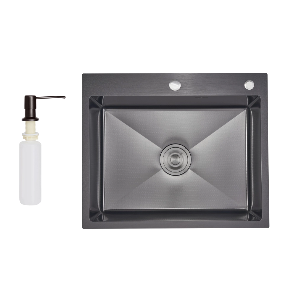 Мойка для кухни Lidz MP6050HB PVD Honeycomb 2,5/0,5 мм с дозатором для мыла c нано сотами Черный (29721013)