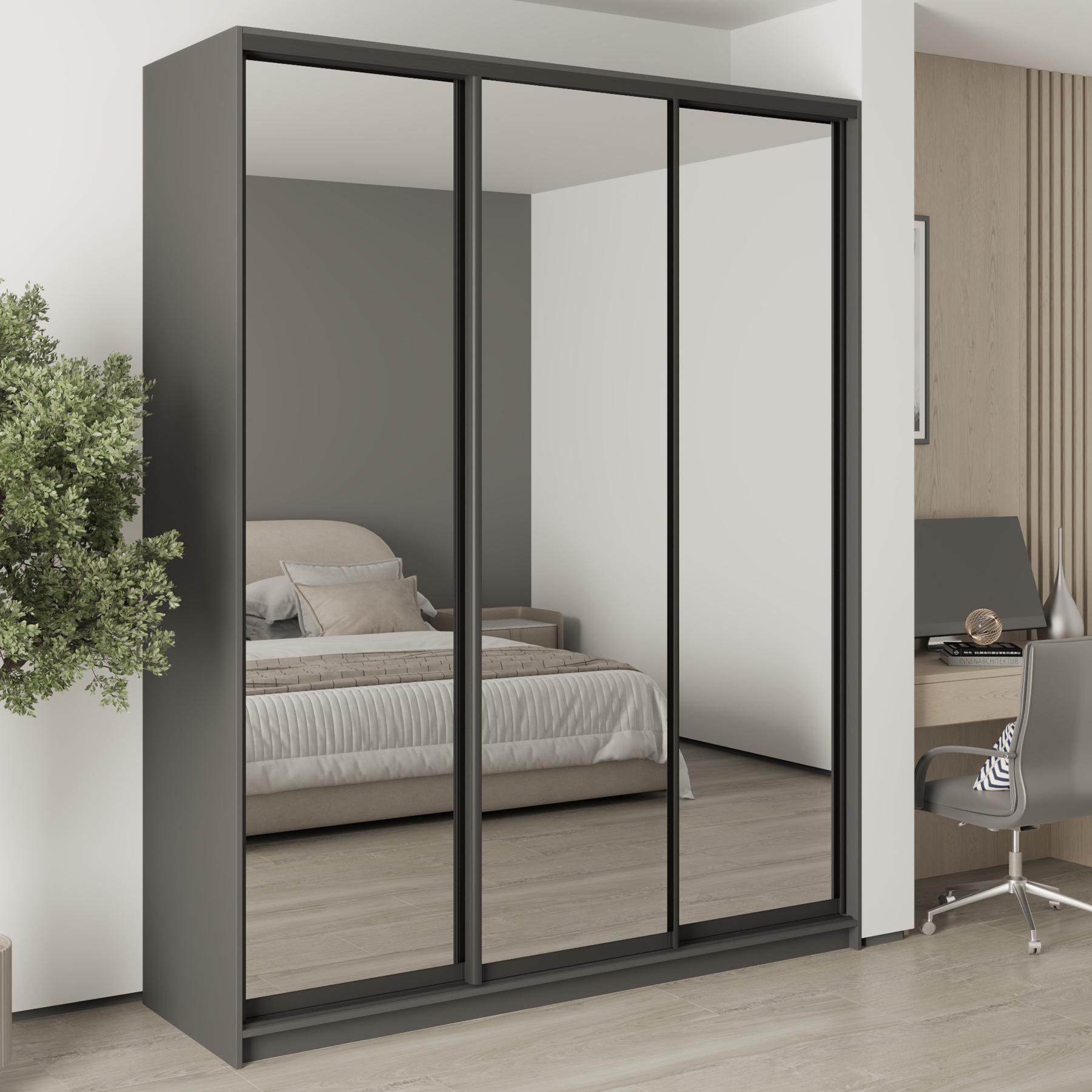 Шкаф-купе трехдверный MebelStar Стандарт BG 3 Зеркала 190x45x240 см Антрацит (MBS-8773)