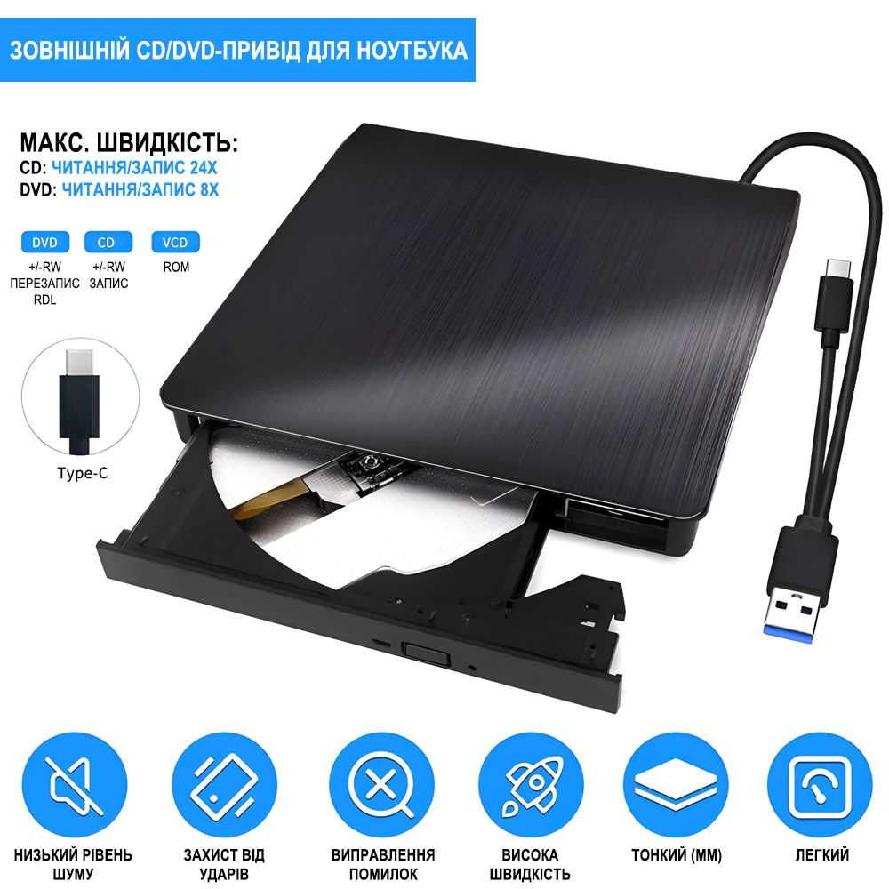 Дископривод внешний оптический Addap USB 3.0+ Type-C EDB-02 - фото 11