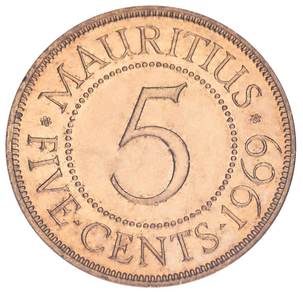Коллекционная монета Маврикий 5 центов 1969 F-VF (М19356)