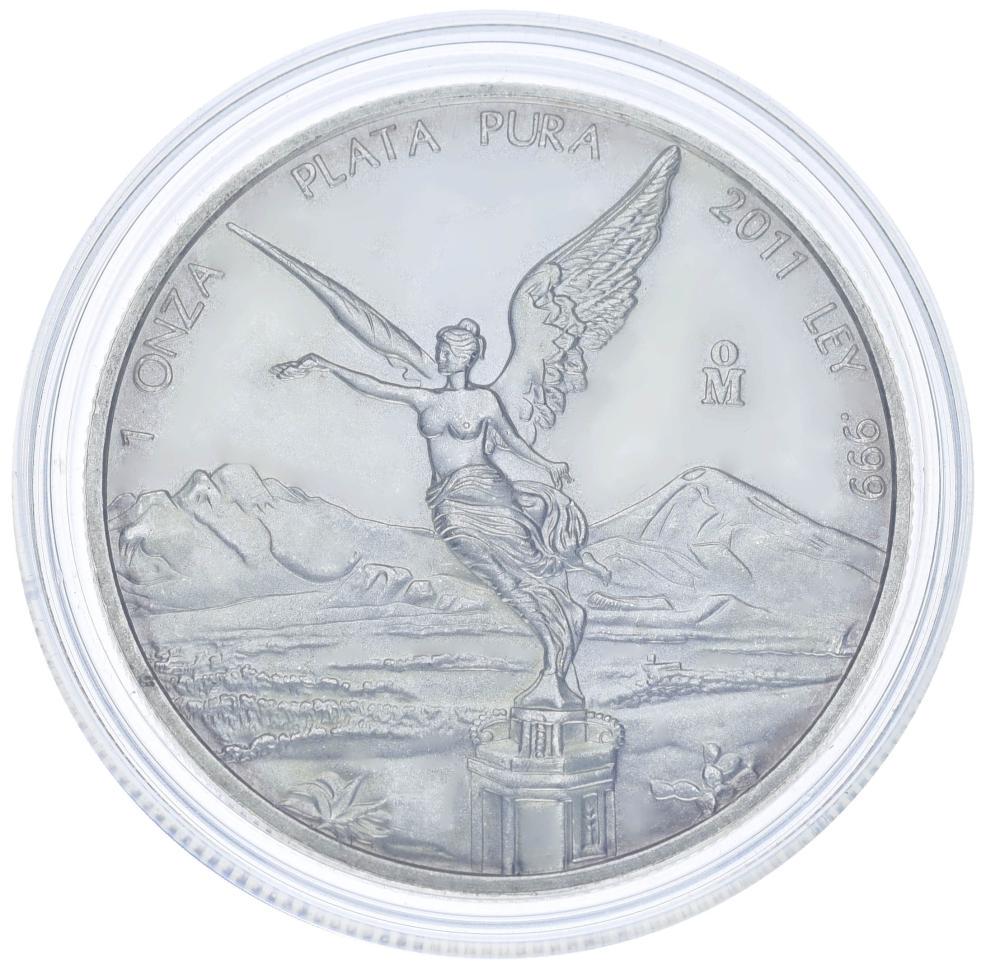 Коллекционная монета Мексика 1 песо 2011 Серебро UNC Свобода унция