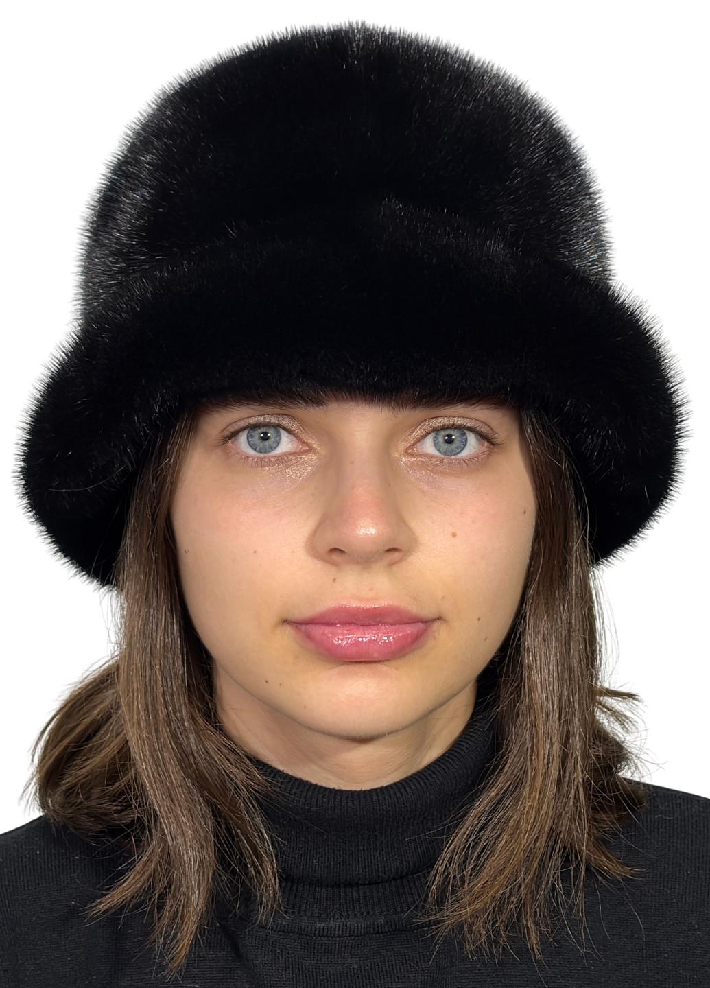 Женская шляпа Меховой стиль Чарли из натурального меха норки M-L Черный (013/B)