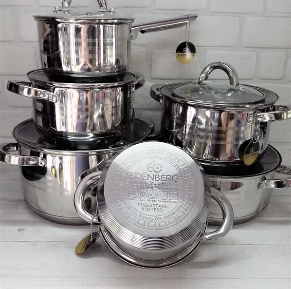 Набор кухонной посуды Edenberg из нержавеющей стали 12 (EB-4013) - фото 4 Набор кухонной посуды Edenberg из нержавеющей стали 12 (EB-4013) - фото 4