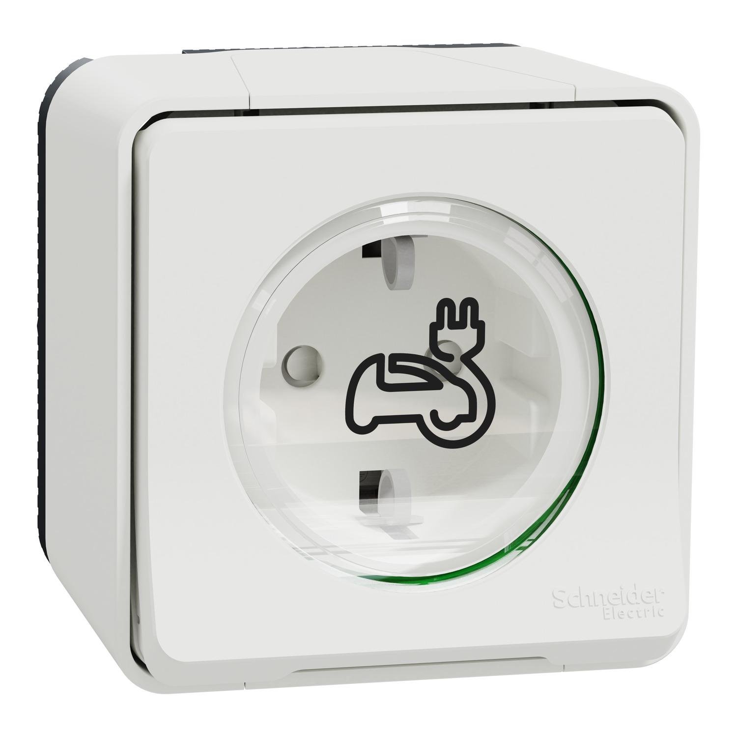 Розетка для электромобиля Schneider Electric Mureva Styl 16А с заземлением и шторками IP55 накладной монтаж Белый (MUR39012)