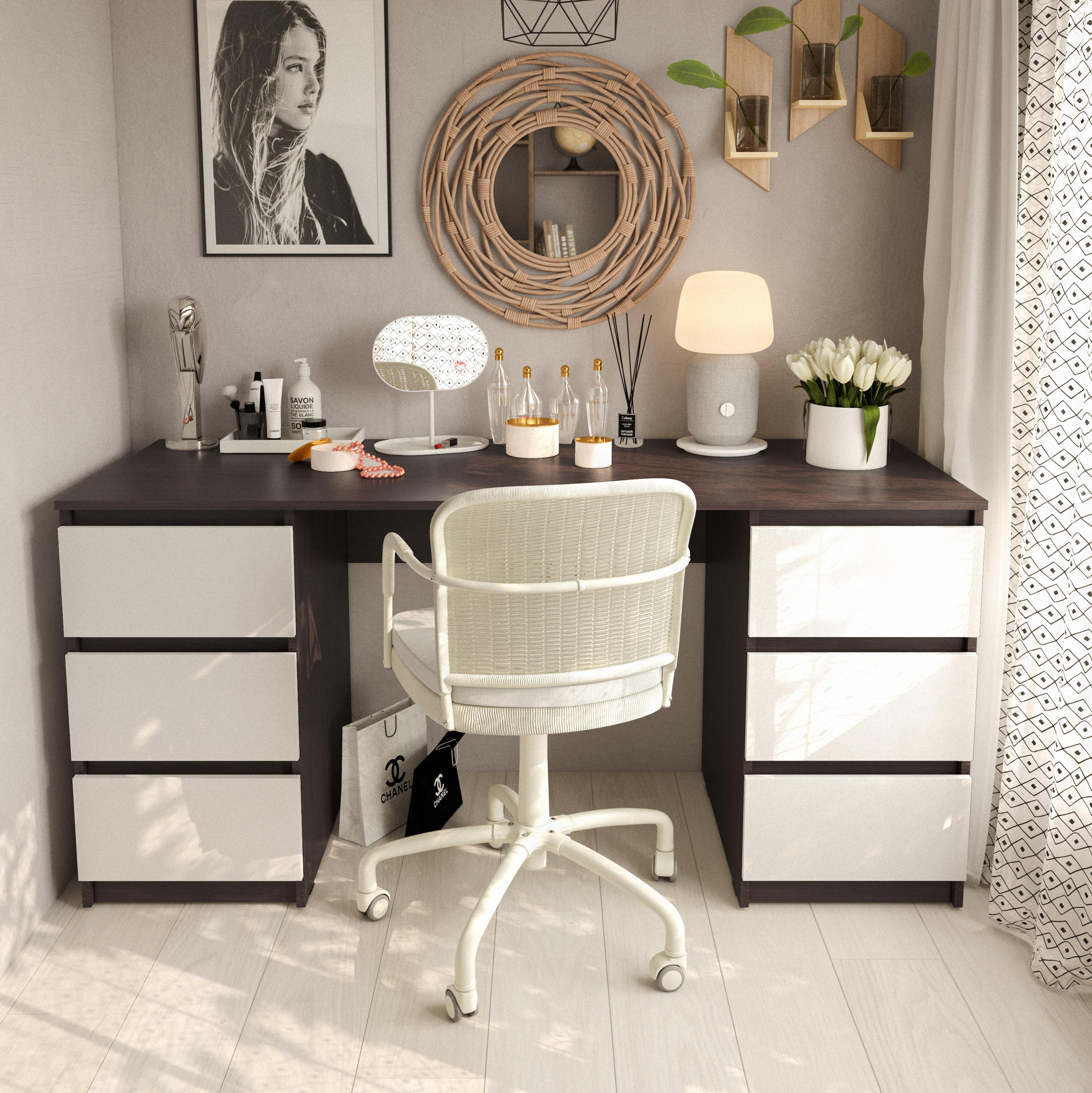 Письменный стол с двумя тумбами без ручек 1580х758х600 мм Венге темный/Белый (mt-228-vg-wh)