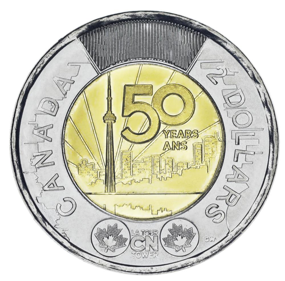 Коллекционная монета Канада 2 доллара 2026 Биметалл UNC 50 лет Канадской национальной башни