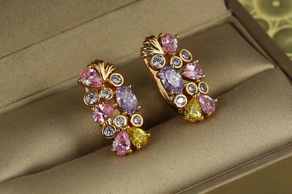 Серьги Xuping Jewelry Рио с разноцветными камнями 2 см Золотистый (2426989728)