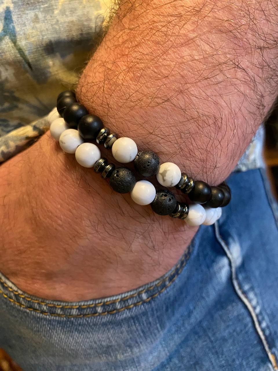 Браслет LITAURS из натуральных камней шунгит/хаулит и металлическими вставками 2 шт. М 15-17 см (250208) - фото 2 Браслет LITAURS из натуральных камней шунгит/хаулит и металлическими вставками 2 шт. М 15-17 см (250208) - фото 2