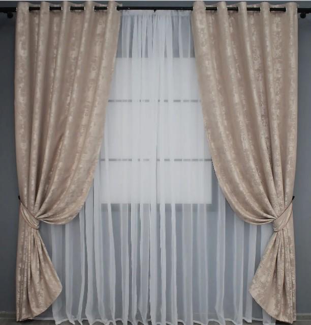 Штори на люверсах SULTAN YL жаккард 1,5х2,5 м 2 шт. Бежево-пудровий (1290ш) - фото 1