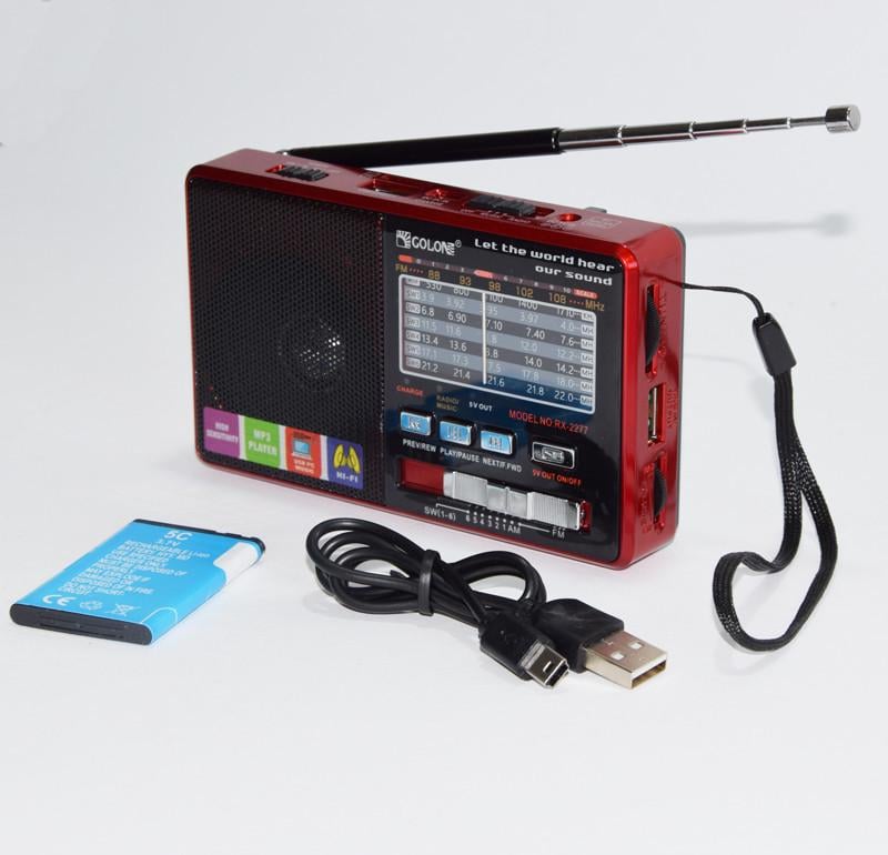 Радіоприймач MP3 Golon USB/SD/FM RX 2277 з ліхтарикоми Червоний - фото 2