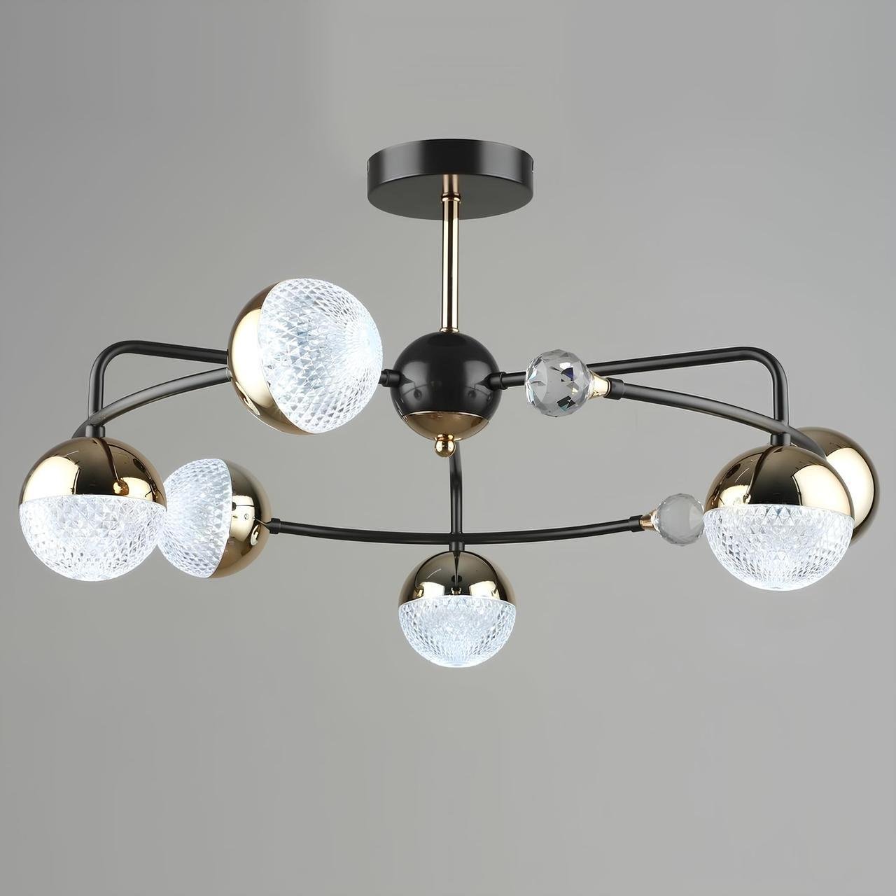 Люстра светодиодная Sirius на шесть плафонов 84W 3000-6500К Черный/Золотой (B N6192/6 COFFEE+FGD 84W)