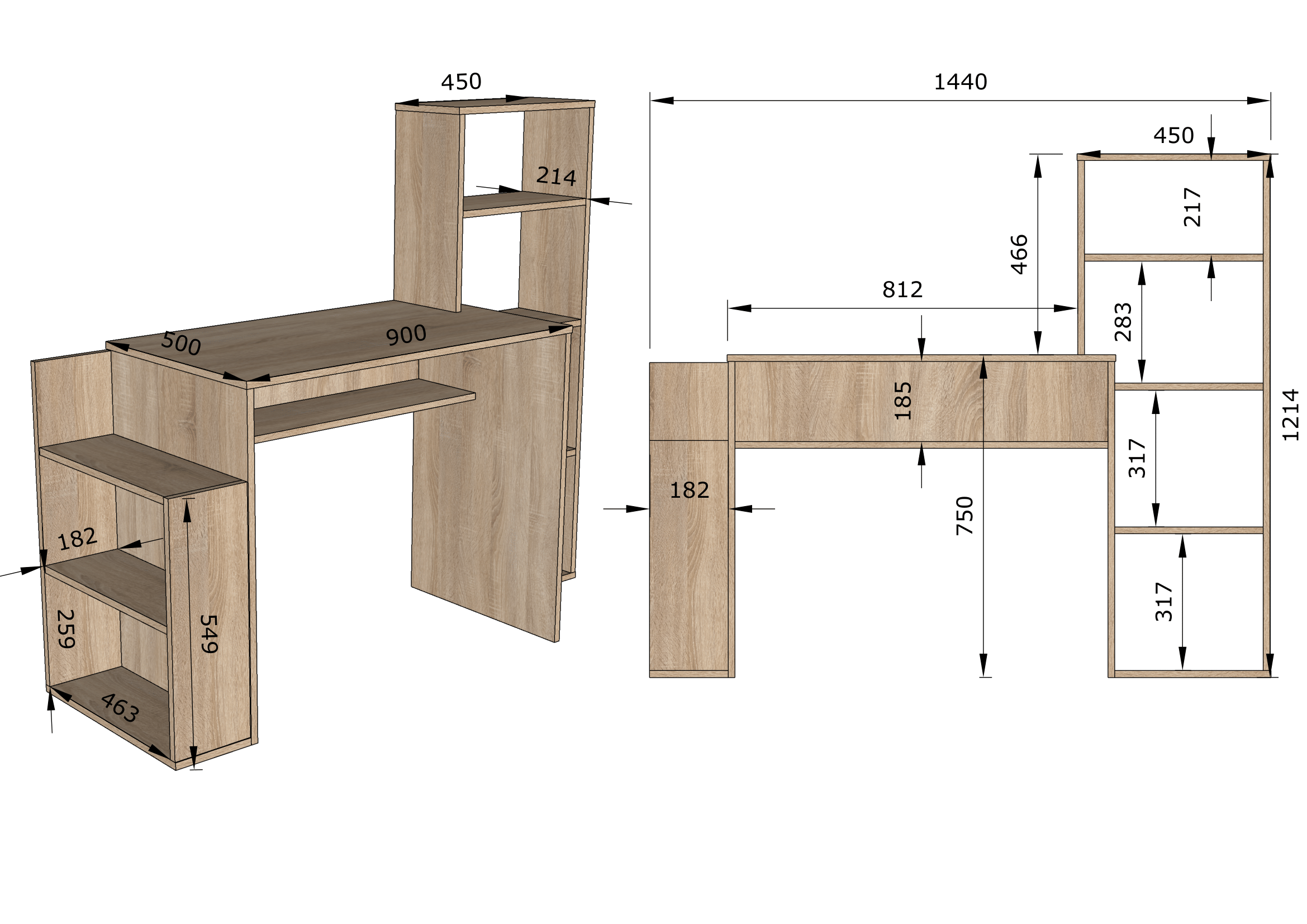 Письмовий стіл зі стелажем Moreli S-25 1444х1182х501 мм Дуб сонома - фото 2