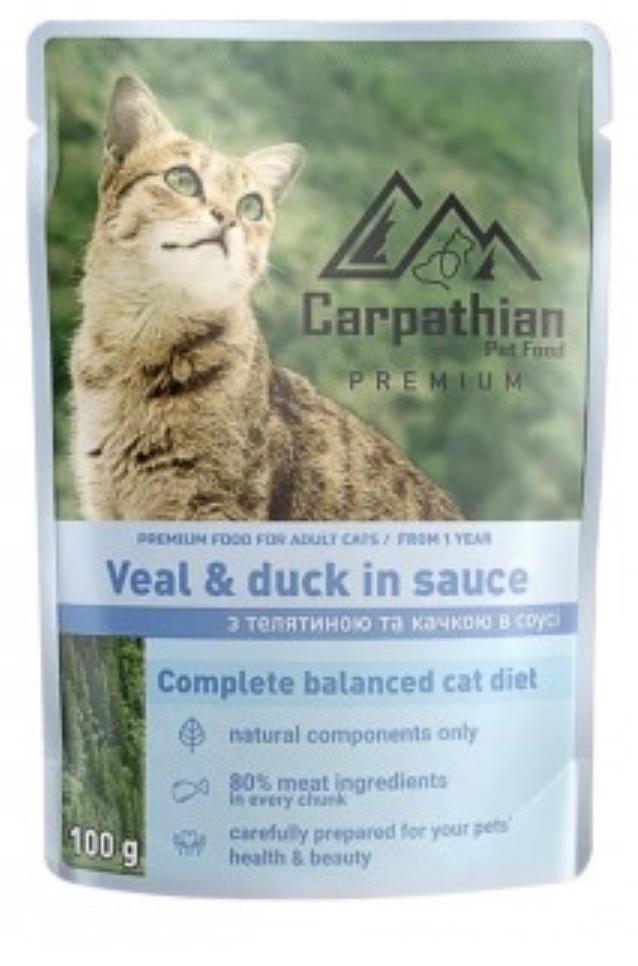 Корм вологий для кішок Carpathian Pet Food Veal&Duck з телятиною та качкою в соусі 100 г