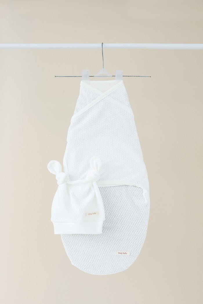 Пеленка-кокон детская с шапочкой летняя на липучках Honey 0-3 мес. Молочный (MG181)