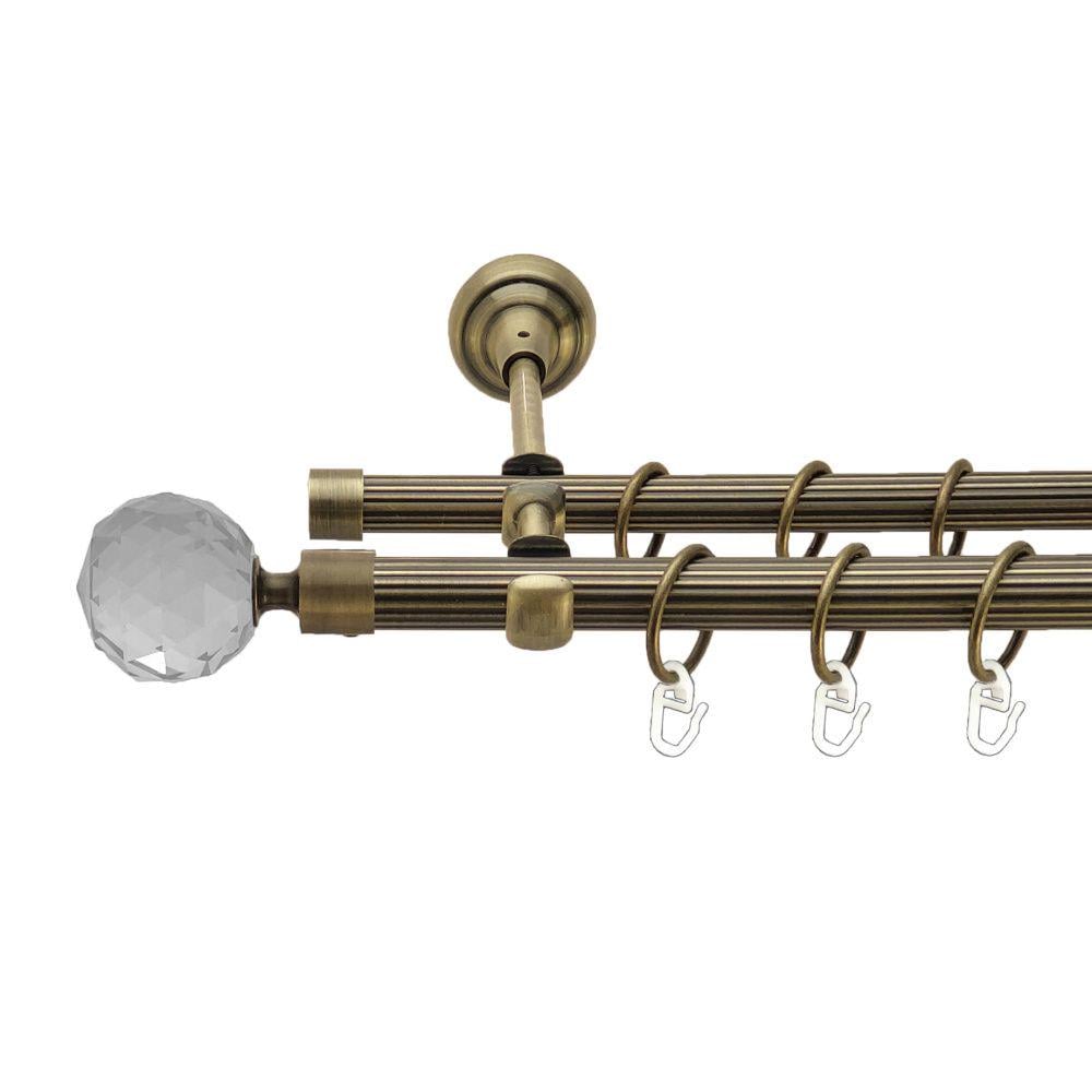 Карниз металлический Orvit Люмиера двухрядный открытый/рифленая труба/кольцо металлическое Антик 19/16 мм 240 см (00-00017369)