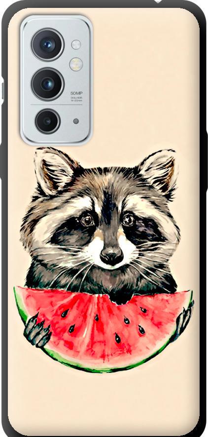 Чехол на OnePlus 9RT Енотик с арбузом (4605b-2520-42517)