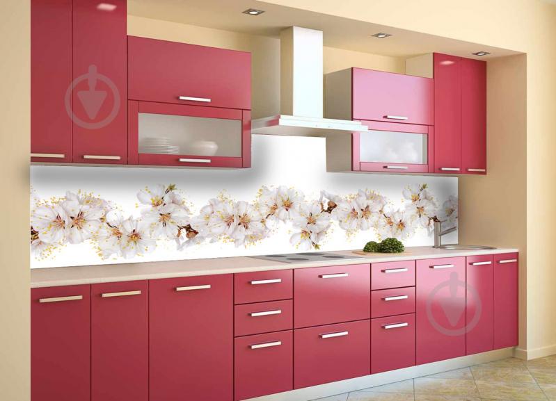 Кухонний фартух Квіти вишні 650х2500 мм Білий (Z180097)